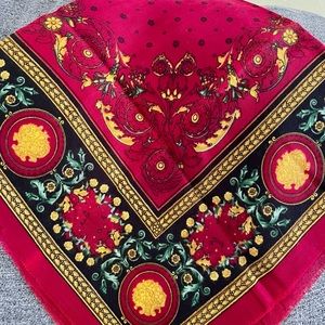 Vintage Glentex Acrylic 1960’s Scarf Red Floral Handkerchief 30"x 30" Japan